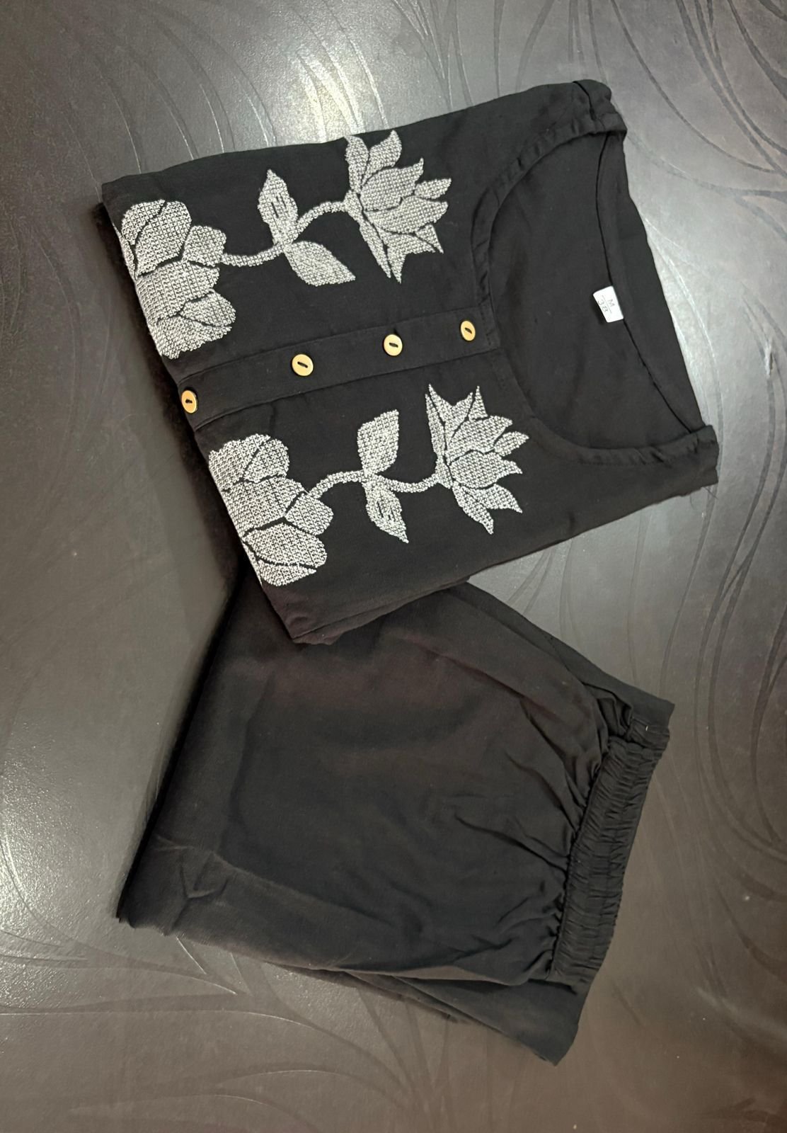 Black Cotton Flex Embroidered Co-ord Set